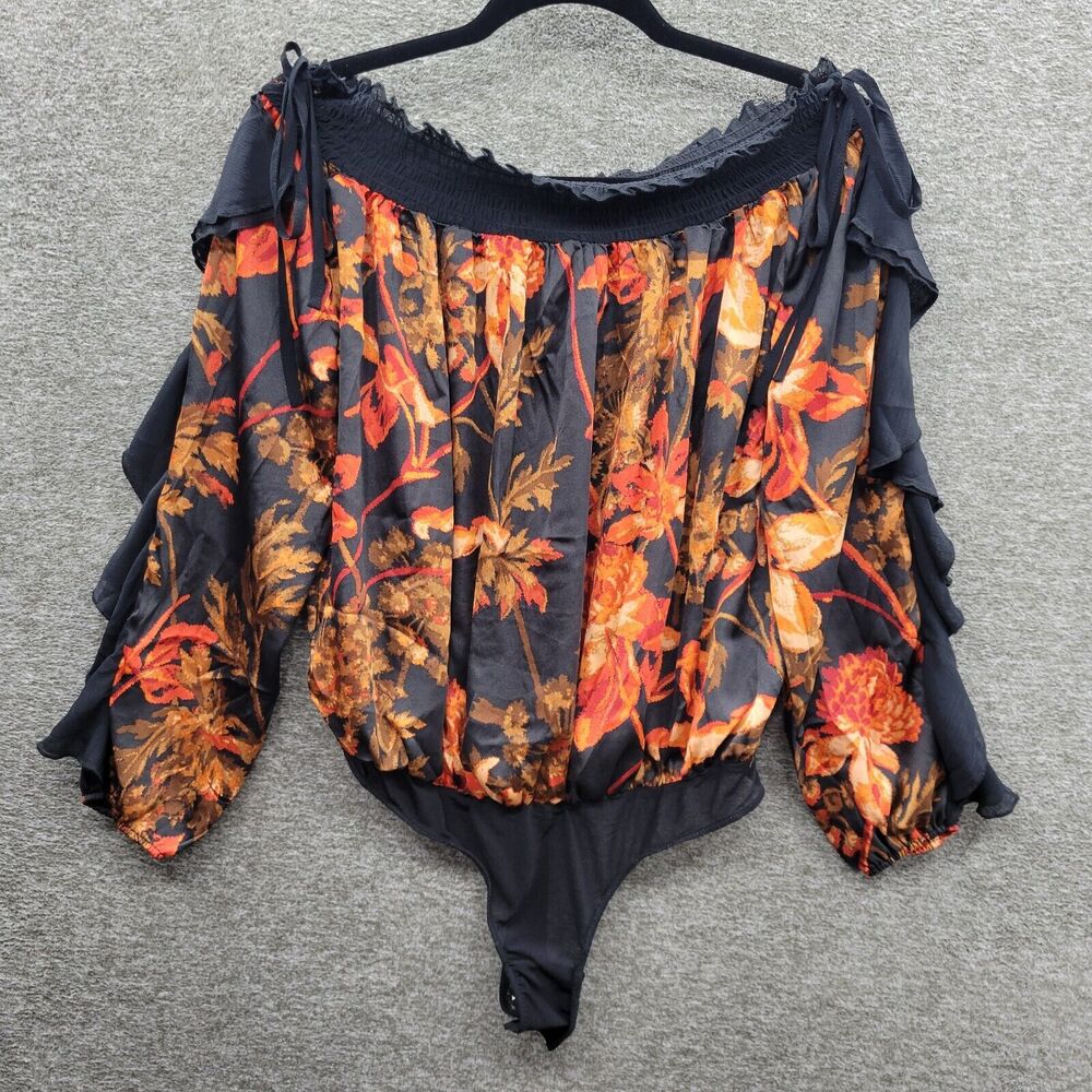 Free People Bodysuit Women's Small Midnight Combo Off Shoulder NWT MSRP $128